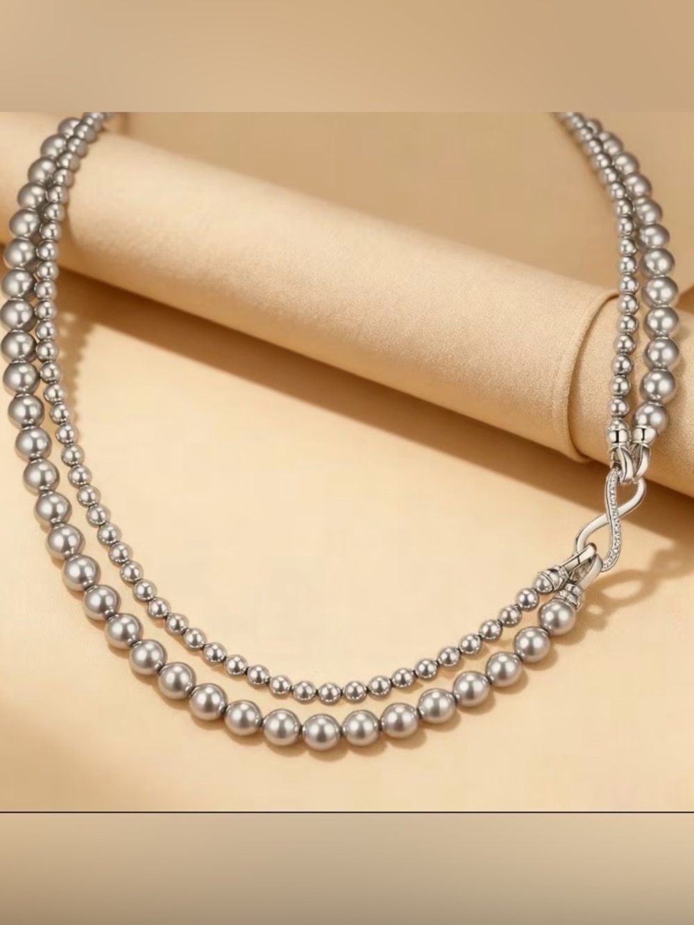 **SALE**
Silver Beaded Double Strand Necklace 18” - Picture 3 of 4